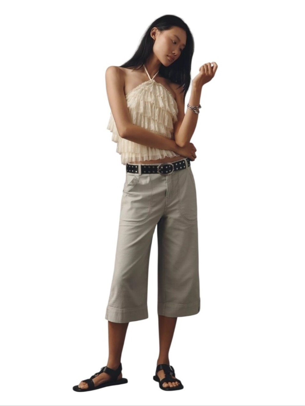 Anthropologie Pilcro Pale Sage Crop Utility Pants Pockets Wide Leg. Size 33 Tall
